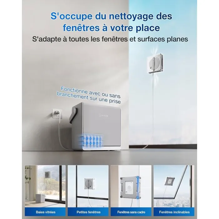 Ecovacs WINBOT W2s OMNI - Robot lave-vitres avec station d'accueil, technologie TruEdge pour les bords, autonome 110 min, surface 65 m²