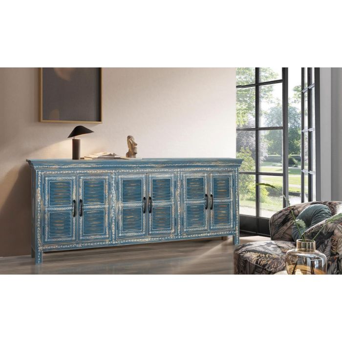 GINER Y COLOMER - Buffet Artisanal 6 Portes en Bois de Mango, Meuble de Rangement, Azul, Dimensions Portes 51x26cm 6 GINER Y COLOMER - Buffet Artisanal 6 Portes en Bois de Mango, Meuble de Rangement, Azul, Dimensions Portes 51x26cm 6