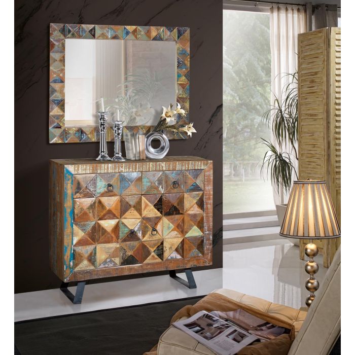 GINER Y COLOMER Buffet pour entrée en bois recyclé multicolore avec 2 tiroirs et 2 portes - 87 x 100 x 32 cm 3 GINER Y COLOMER Buffet pour entrée en bois recyclé multicolore avec 2 tiroirs et 2 portes - 87 x 100 x 32 cm 3