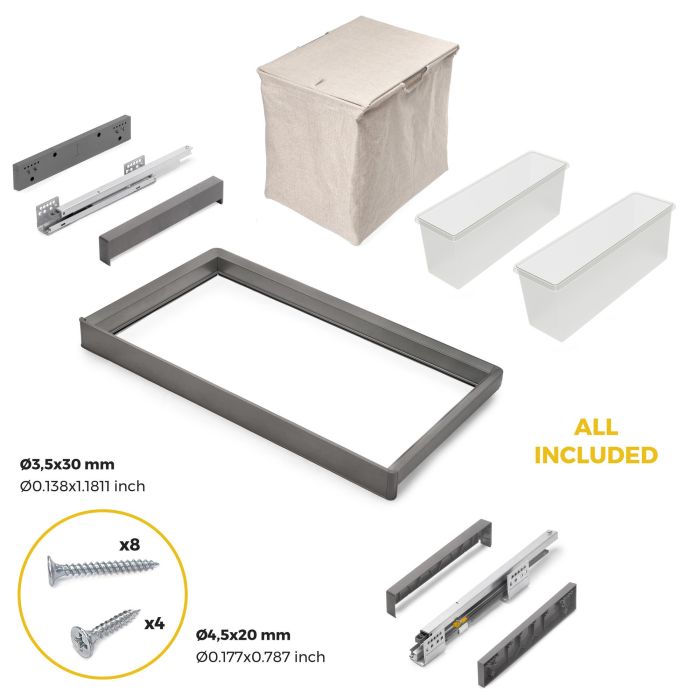 Emuca Kit 2 plateaus auxiliaires, 1 panier et rack ajustable Quartz pour armoires, glissières extension totale et à fermeture douce, Module 80cm, Finition Titane 5