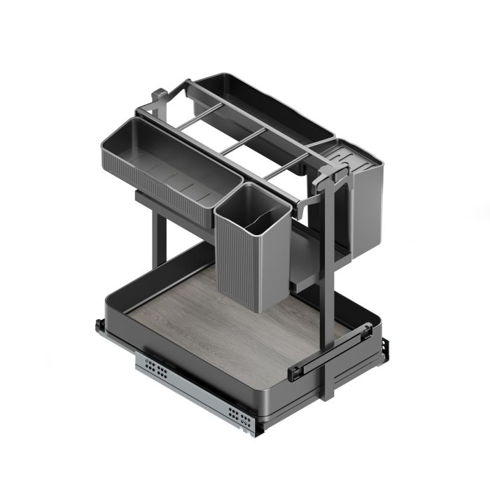 Emuca Chariot extractible avec paniers et accessoires Harmony avec fermeture à amortie, Module largeur 400mm hauteur 700mm, Acier et Bois, Gris anthracite 4