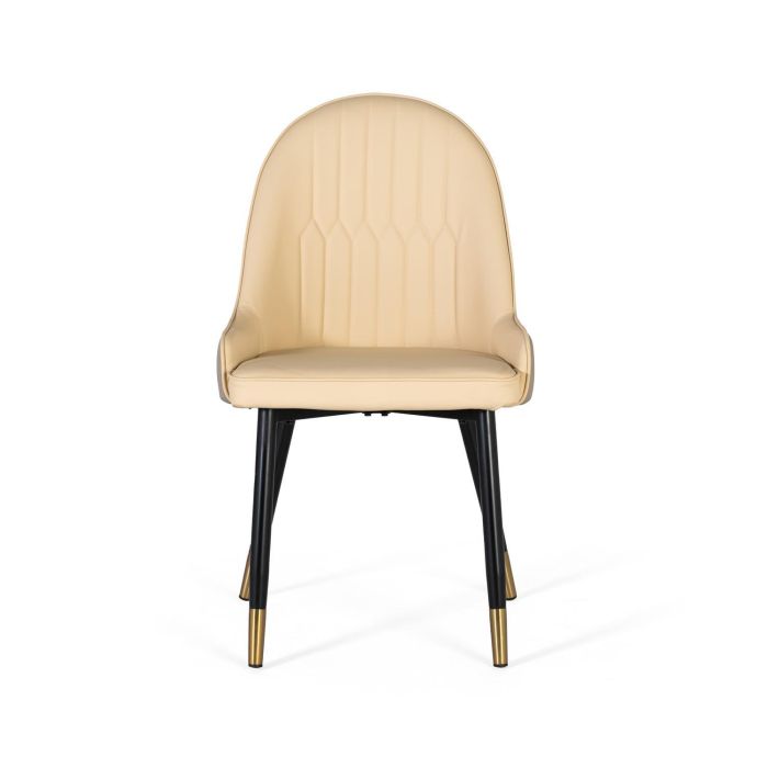 GINER Y COLOMER Lot de 4 Chaises Tapissées en Simili-Cuir Beige avec Structure en Acier Tubulaire Noir et Détail Doré - Design Moderne et Élégant 1 GINER Y COLOMER Lot de 4 Chaises Tapissées en Simili-Cuir Beige avec Structure en Acier Tubulaire Noir et Détail Doré - Design Moderne et Élégant 1