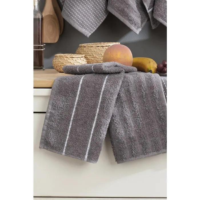 Ensemble de 6 serviettes de toilette en coton 100% 30 x 50 cm - Gris anthracite, texture épaisse et absorbante