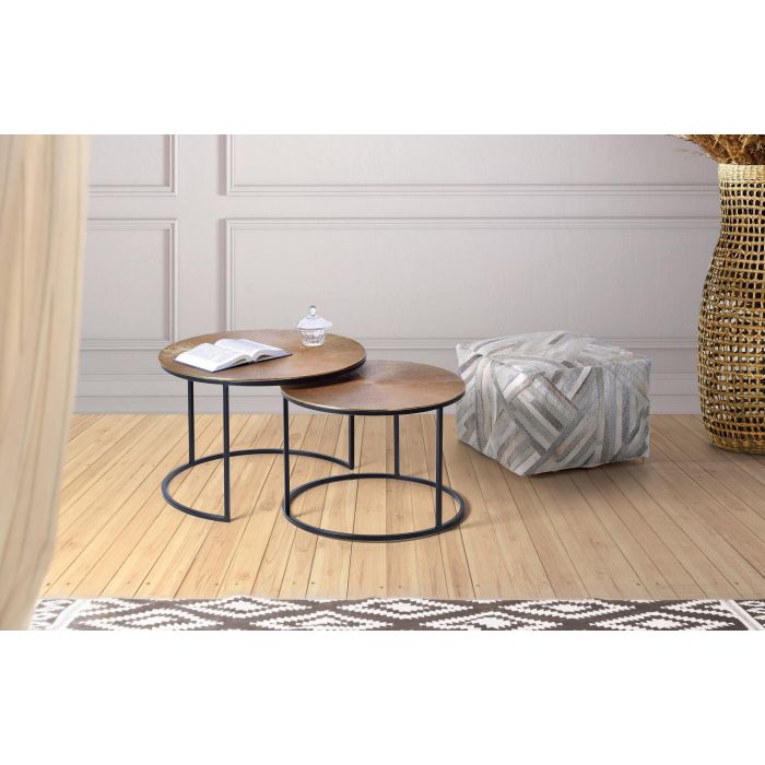 GINER Y COLOMER Set de 2 Tables Gigognes Tops en Aluminium Bronze et Pieds en Fer - Grand Modèle Ø70cm x H47cm, Petit Modèle Ø60cm x H42cm 3