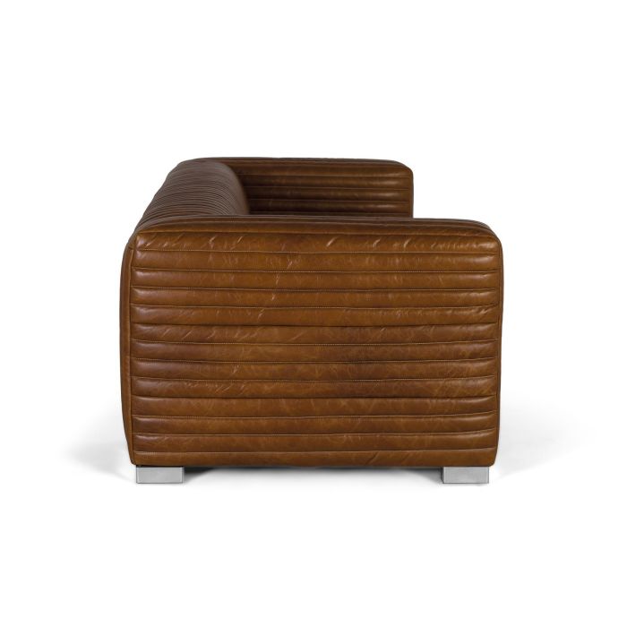GINER Y COLOMER - Canapé 3 Places en Cuir Vintage avec Pattes en Acier - Style Moderne et Confortable - Dimensions: 220x98x67 cm - Marron 2