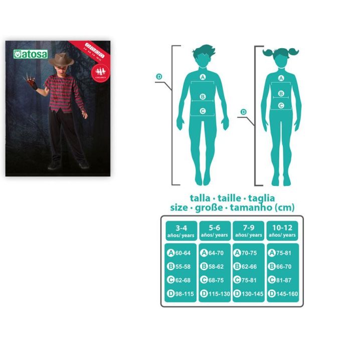 Disfraz Costume Enfant Assassin de Cauchemars, Halloween, Garcon 5-6 Ans, Composition Pantalon Noir et Chemise a Rayures Vert et Rouge