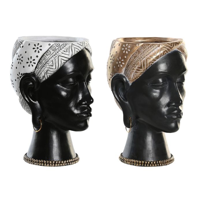 Figurine Décorative DKD Home Decor Argenté Doré Marron Résine Colonial Africaine (19,5 x 11 x 39,5 cm) (2 Unités) 2