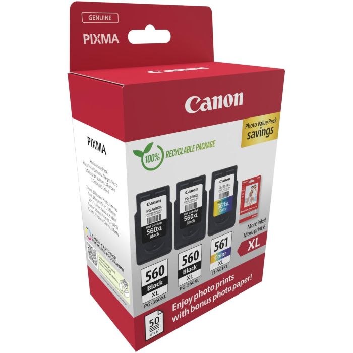 Canon Tinte PG-560XL/CL-561XL 3712C012 3er Multipack (2xBK/Color) inkl. Fotopapier 1 Canon Tinte PG-560XL/CL-561XL 3712C012 3er Multipack (2xBK/Color) inkl. Fotopapier 1
