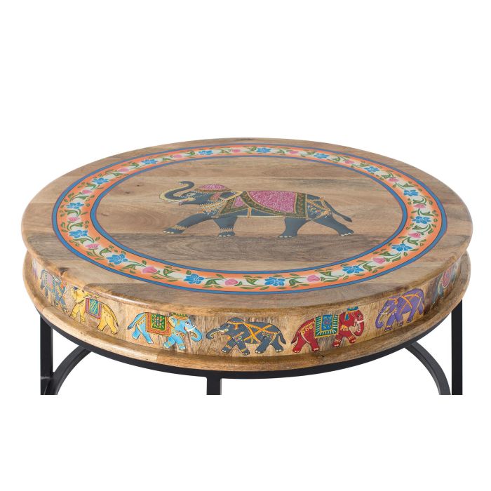 GINER Y COLOMER Table basse en bois de manguier et métal multicolore peinte à la main - 80x80x47 cm - Décorations artisanales - Design naturel et coloré 2 GINER Y COLOMER Table basse en bois de manguier et métal multicolore peinte à la main - 80x80x47 cm - Décorations artisanales - Design naturel et coloré 2
