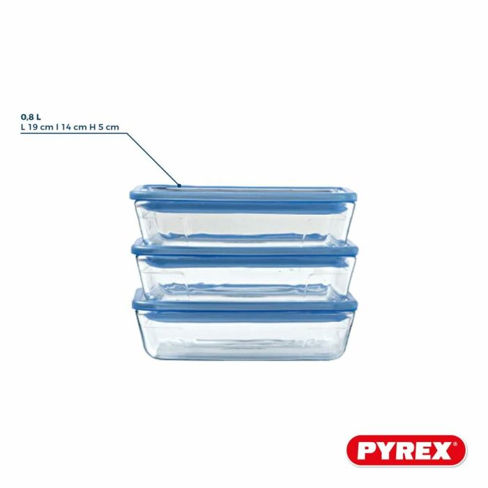 Ensemble de Boîtes à Lunch Pyrex Bleu Transparent 800 ml 3 Pièces 6