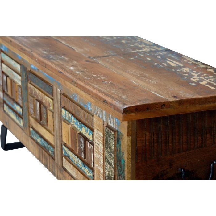 GINER Y COLOMER - Coffre en bois recyclé multicolore à ouverture supérieure et pieds en métal - Finition satinée, design géométrique - 116x47x40 cm 5