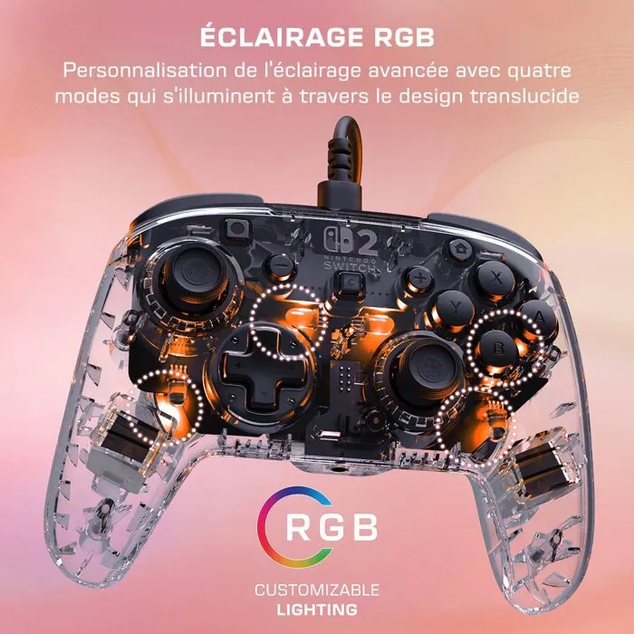 Turtle Beach Manette Gaming Afterglow RGB Filaire Transparente pour Nintendo Switch 2 - Compatible Switch et Switch OLED - Éclairage Personnalisable, Sticks Hall, Bouton GameChat Turtle Beach Manette Gaming Afterglow RGB Filaire Transparente pour Nintendo Switch 2 - Compatible Switch et Switch OLED - Éclairage Personnalisable, Sticks Hall, Bouton GameChat