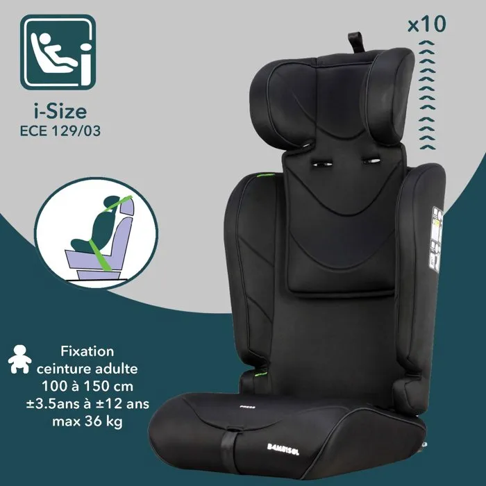 BAMBISOL AY570N Siège Auto Évolutif Groupe 1/2/3 I-Size (76-150 cm, 9-36 kg) pour Enfant de 15 Mois à 12 Ans, Noir