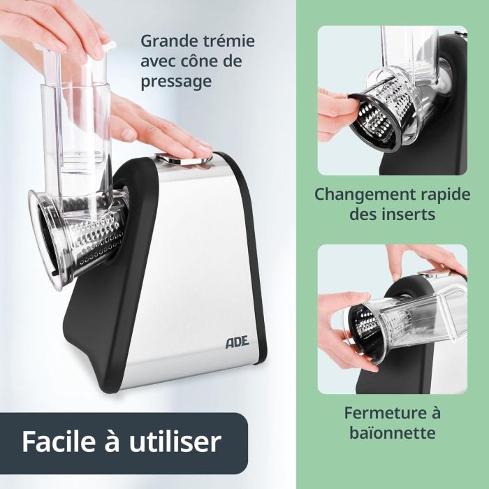 Râpe électrique - ADE - KITCHEN GADGETS - 4 types de Râpes - Acier inoxydable/plastique - 29,2 x 21,3 x 25 cm 3