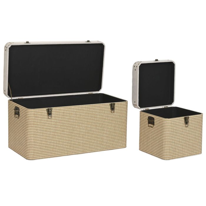 Lot de paniers Home ESPRIT Beige Naturel Polyester Bois Traditionnel 80 x 40 x 44 cm (3 Unités) 1