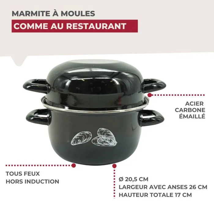 Fackelmann Marmite à Moules Émaillée 3 L Noir - Tous Feux Dont Induction - 20.5 x 26 x 17.5 cm Fackelmann Marmite à Moules Émaillée 3 L Noir - Tous Feux Dont Induction - 20.5 x 26 x 17.5 cm