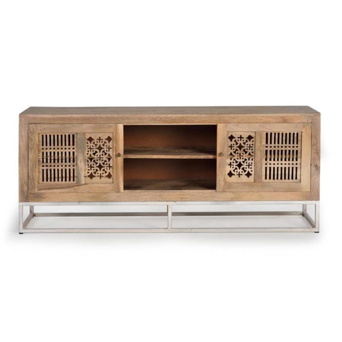 GINER Y COLOMER - Meuble TV 2 portes coulissantes en bois de manguier avec pieds en métal - Dimensions 160 x 65 x 40 cm - Couleur Naturel 1 GINER Y COLOMER - Meuble TV 2 portes coulissantes en bois de manguier avec pieds en métal - Dimensions 160 x 65 x 40 cm - Couleur Naturel 1