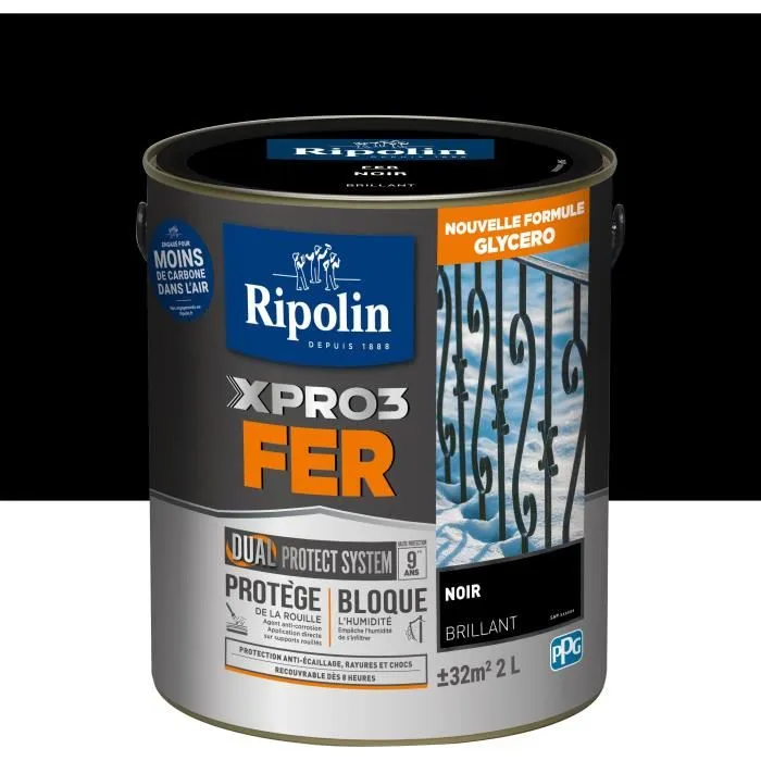 Ripolin Peinture pour Métal XPRO3 FER Noir Brillant 2 L avec Protection Anticorrosion Dual Protect System 9 Ans Ripolin Peinture pour Métal XPRO3 FER Noir Brillant 2 L avec Protection Anticorrosion Dual Protect System 9 Ans