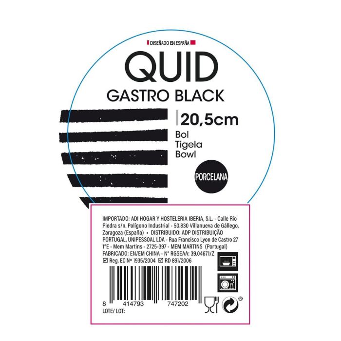 Bol Ensaladera Porcelana Gastro Black Quid 20,5 cm 6