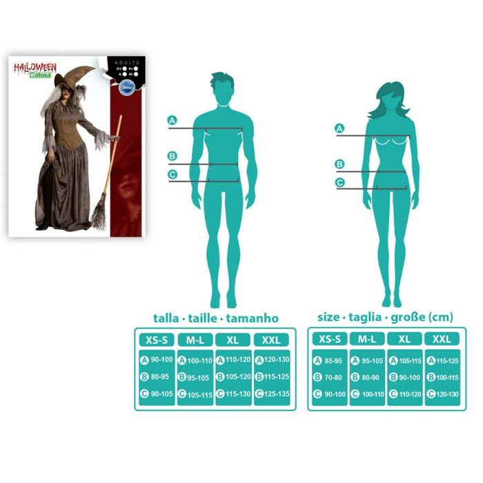 Déguisement de Sorcière Marron pour Femme Adulte, Taille M-L, Inclut Robe, Chapeau Pointu et Collier - Halloween