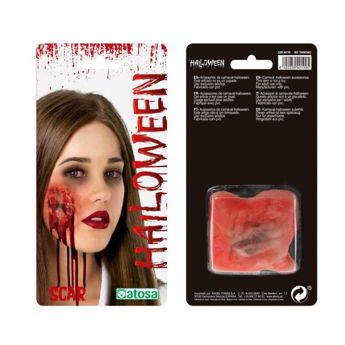 Cicatriz Cicatrice Adhésive Halloween pour Déguisement Saignante Réaliste 24 x 10 cm, Effet Zombie et Film d'Horreur, Facile à Appliquer