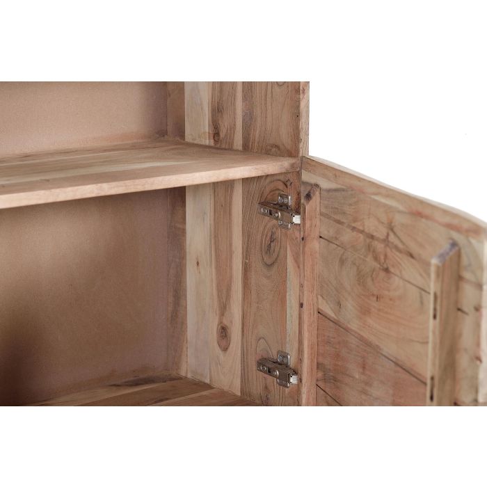 GINER Y COLOMER Buffet en bois d'acacia et métal, 2 portes et 3 tiroirs, couleur naturel et noir, buffet rustique avec pattes métal et sculptures manuelles 6