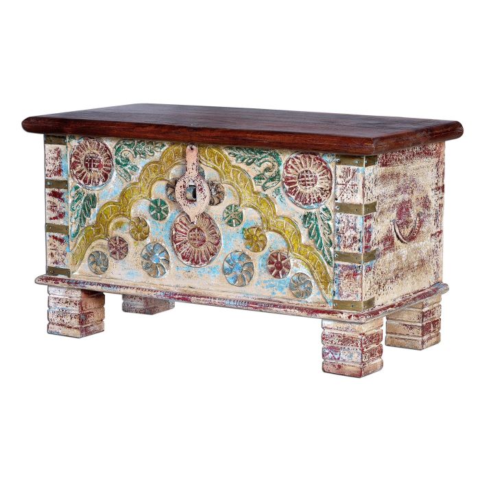 GINER Y COLOMER Bâûl coffre de rangement en bois de manguier couleur noyer, style ethnique avec détails en bronze, ouverture supérieure - 80x40x45 cm 0 GINER Y COLOMER Bâûl coffre de rangement en bois de manguier couleur noyer, style ethnique avec détails en bronze, ouverture supérieure - 80x40x45 cm 0