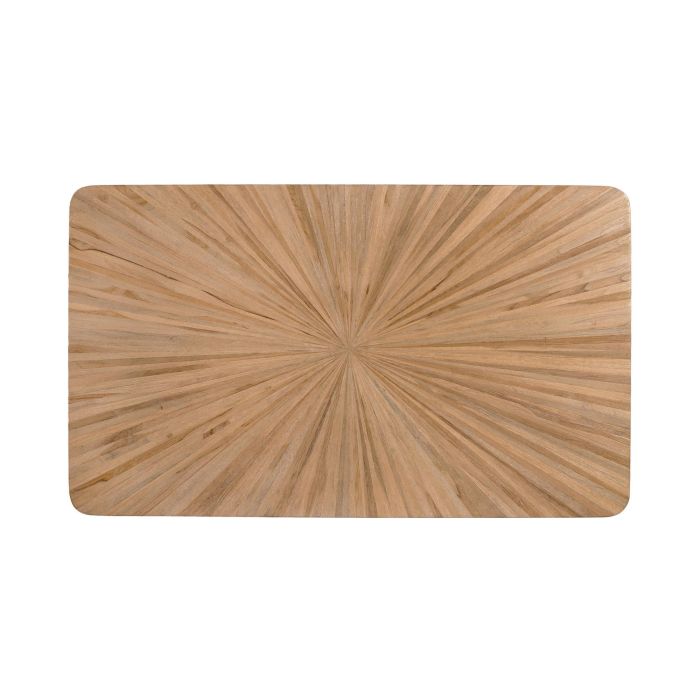 GINER Y COLOMER - Table de salle à manger en teck recyclé et fer noir, plateau rectangulaire 150 cm avec motif radial, pattes inclinées (assemblage requis) 2 GINER Y COLOMER - Table de salle à manger en teck recyclé et fer noir, plateau rectangulaire 150 cm avec motif radial, pattes inclinées (assemblage requis) 2