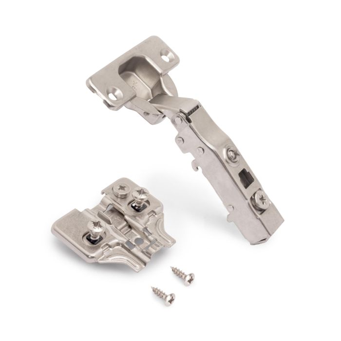 Emuca Lot de 20 charnières droites X91 à fermeture amortie avec embases de montage mixtes, Diamètre 5x9.5mm, Hauteur 0, Acier, Nickelé 1