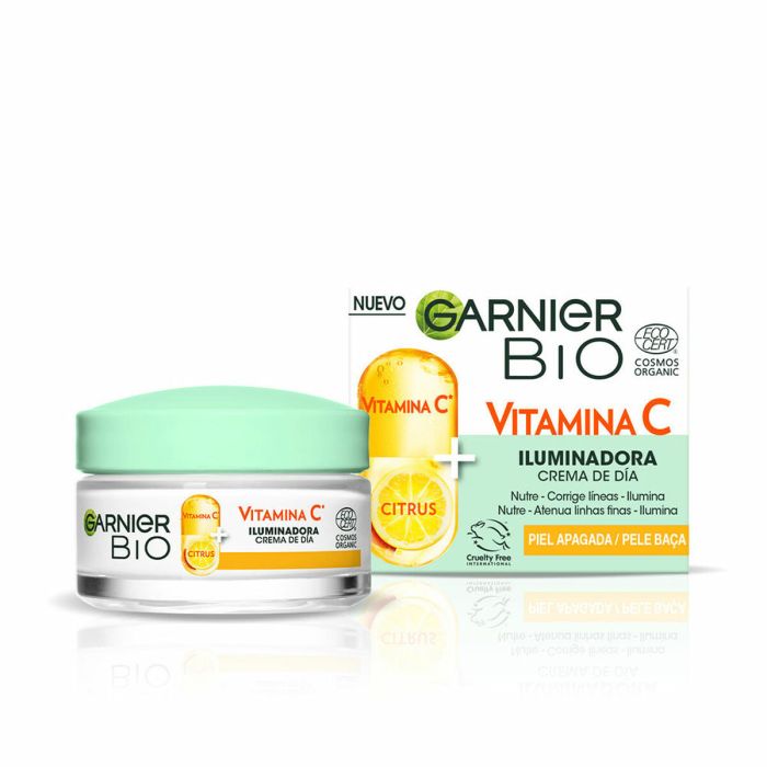 Garnier Crème de Jour Éclaircissante BIO Vitamine C pour Peau Terne - Hydratation 24h, Vegan, 50 ml