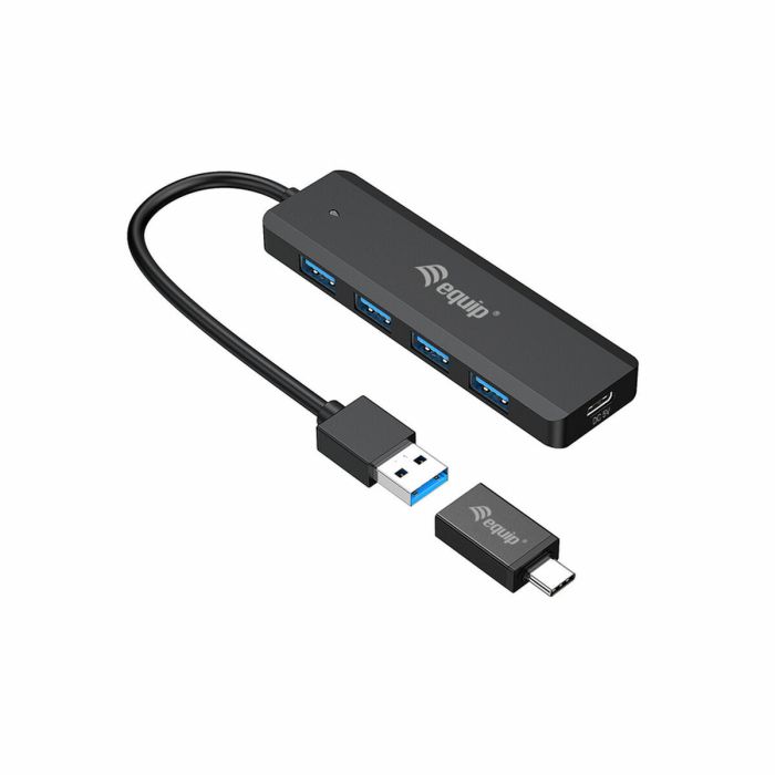 Equip Hub USB 3.2 Gen 1 (3.1 Gen 1) 128959, 5 Ports USB-A et USB-C, 5Gbps, Noir, Adaptateur Inclus