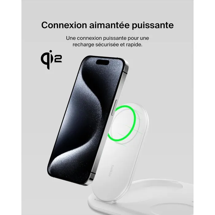 Belkin Socle de Recharge Qi2 3-en-1 Blanc pour iPhone, AirPods et Apple Watch Belkin Socle de Recharge Qi2 3-en-1 Blanc pour iPhone, AirPods et Apple Watch