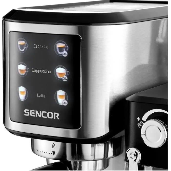Sencor SES 4910SS Machine à expresso semi-automatique 20 bars avec panneau One Touch, réservoir 1L et pré-infusion, pour espresso, latte, cappuccino