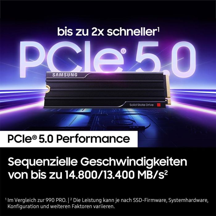M.2. SAMSUNG 9100 PRO Heatsink NVMe 1TB PCIe 5.0 14.700 MB/s Lesen 13.300 MB/s Schreiben Interne SSD fr PC-Gaming 8