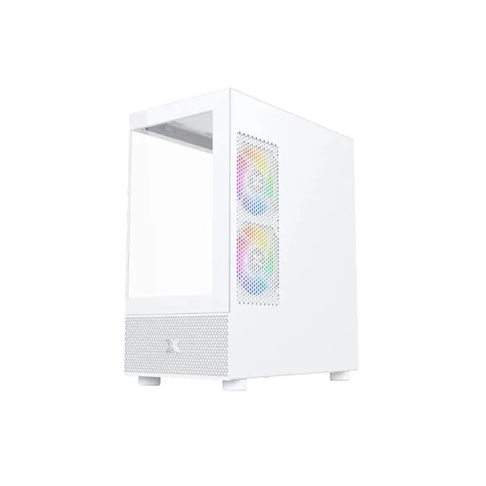Xigmatek Alphard M Arctic - Boîtier PC Mini tour (M-ATX) - 4 ventilateurs 120mm A-RGB - 2 panneaux en verre trempé - Ports USB 3.0 et HD Audio - Blanc