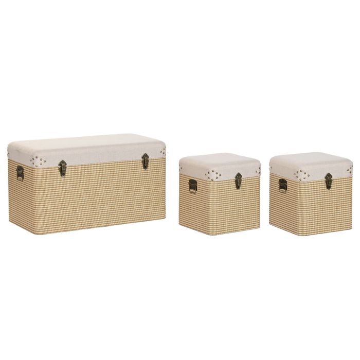 Lot de paniers Home ESPRIT Beige Naturel Polyester Bois Traditionnel 80 x 40 x 44 cm (3 Unités)