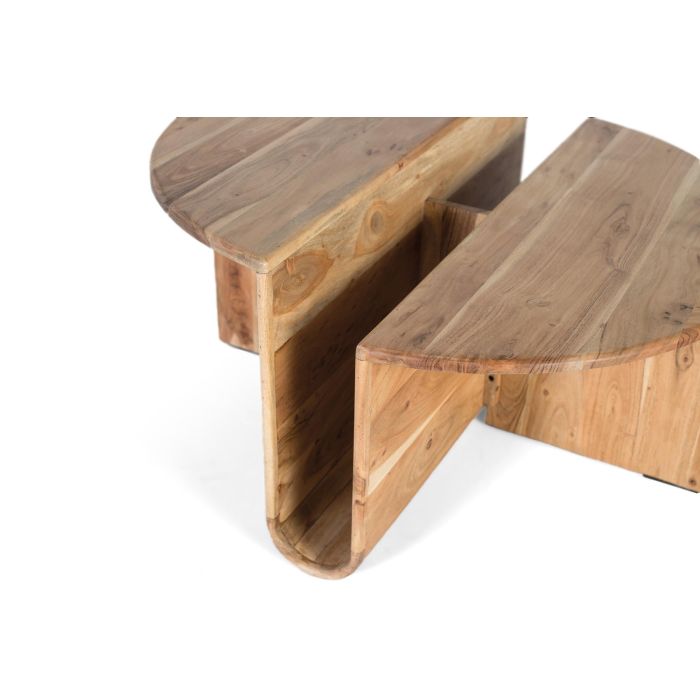GINER Y COLOMER TAPA-1.6CM - Table basse ronde en bois d'acacia couleur naturelle avec revistero intégré et plateau à double niveau 2