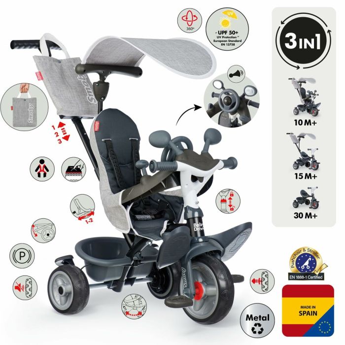 Tricycle Smoby Baby Driver Gris 6 Tricycle Smoby Baby Driver Gris 6