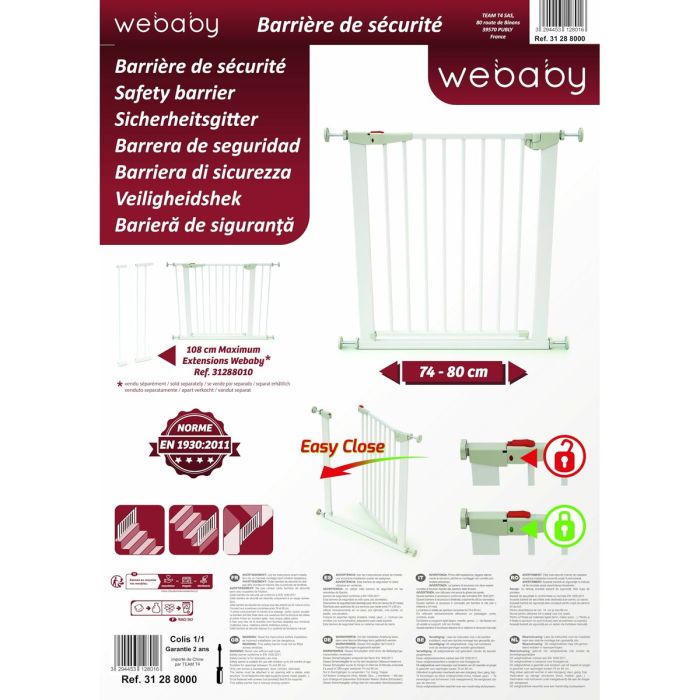 Barrière de sécurité WEBABY MOBI Blanc 73-80 cm 1