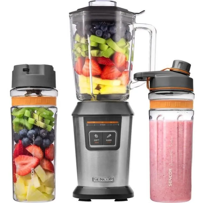 Sencor SBL 7550SS - Blender Mixeur Smoothie - 800 W - 2 Programmes - Récipient Verre 0,9 L et 2 Bouteilles TRITAN sans BPA - Lames Acier Inoxydable Sencor SBL 7550SS - Blender Mixeur Smoothie - 800 W - 2 Programmes - Récipient Verre 0,9 L et 2 Bouteilles TRITAN sans BPA - Lames Acier Inoxydable