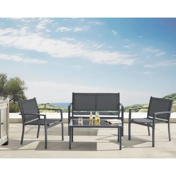 SALONCEBUGF Mobilier de Jardin Structure Acier 4 Personnes Gris 1