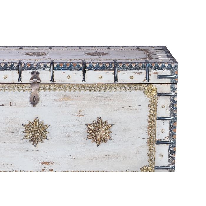Giner y Colomer - Coffre de rangement en bois de manguier massif avec incrustations fer et bronze, finition blanc vieilli, 57 x 100 x 40 cm 6 Giner y Colomer - Coffre de rangement en bois de manguier massif avec incrustations fer et bronze, finition blanc vieilli, 57 x 100 x 40 cm 6