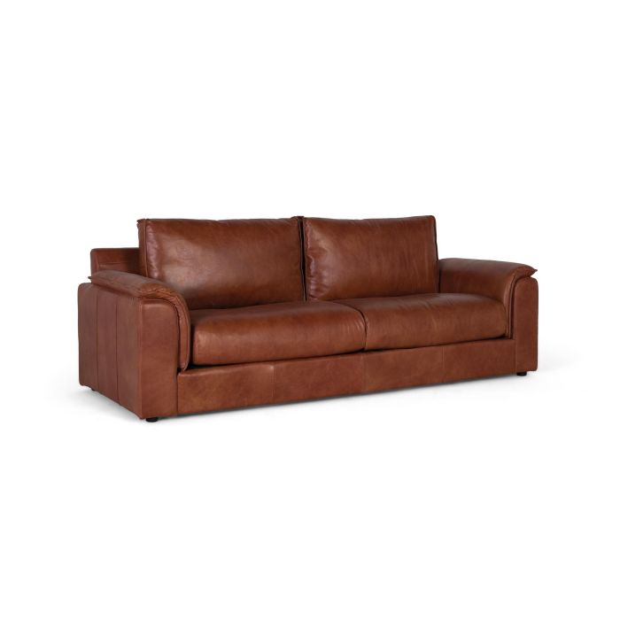 Giner y Colomer - Canapé 3 places en cuir 100% naturel marron, style vintage contemporain - Dimensions : 227 x 95 x 85 cm 1