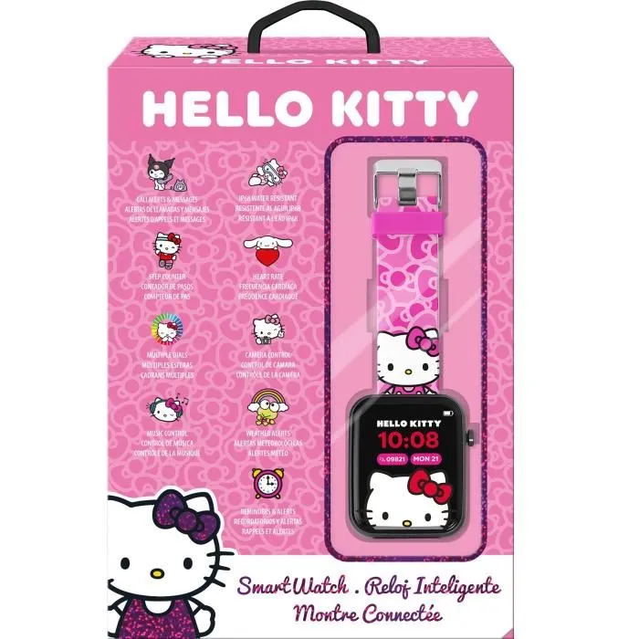 Kids Licensing Montre Connectée Hello Kitty HK50264 avec Application, Écran Personnalisable, Podomètre, Enregistreur Vocal et Calculatrice, pour Enfant - Charge USB