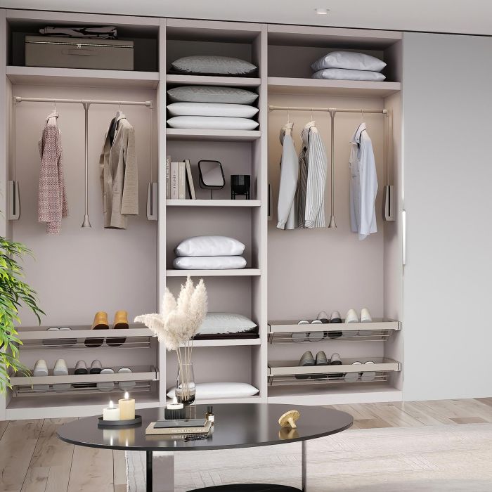 Emuca Penderie rabattable pour armoire Hang, 830 - 1150, Peint gris pierre, Acier et Plastique. 3