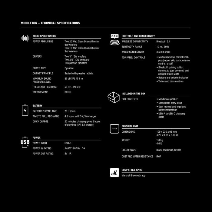 Haut-parleurs bluetooth Marshall 1006034 Bronze 60 W 2