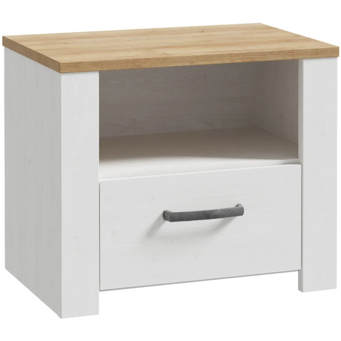 Chevet BOHOL 1 tiroir et 1 niche en chêne et blanc - Dimensions: 61,6 x 42 x 52 cm Chevet BOHOL 1 tiroir et 1 niche en chêne et blanc - Dimensions: 61,6 x 42 x 52 cm
