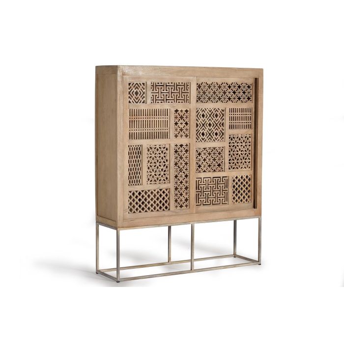 GINER Y COLOMER - Vitrine 2 portes coulissantes en bois de teck avec structure métallique - Couleur naturelle - Dimensions : 140 x 40 x 170 cm 0 GINER Y COLOMER - Vitrine 2 portes coulissantes en bois de teck avec structure métallique - Couleur naturelle - Dimensions : 140 x 40 x 170 cm 0