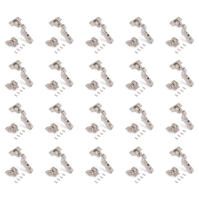 Emuca Lot de 20 charnières super coudées X91 à fermeture amortie avec embases à visser, Hauteur 0, Acier, Nickelé 0 Emuca Lot de 20 charnières super coudées X91 à fermeture amortie avec embases à visser, Hauteur 0, Acier, Nickelé 0