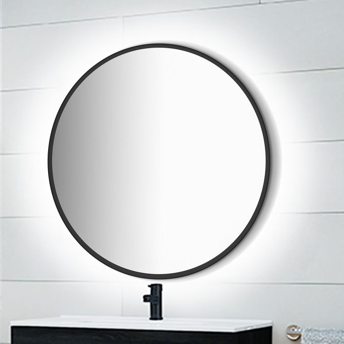 Emuca Miroir Zeus avec éclairage décoratif à LED et cadre noir, diamètre 80 cm, AC 230V 50Hz, 12 W, Aluminium et Verre 1